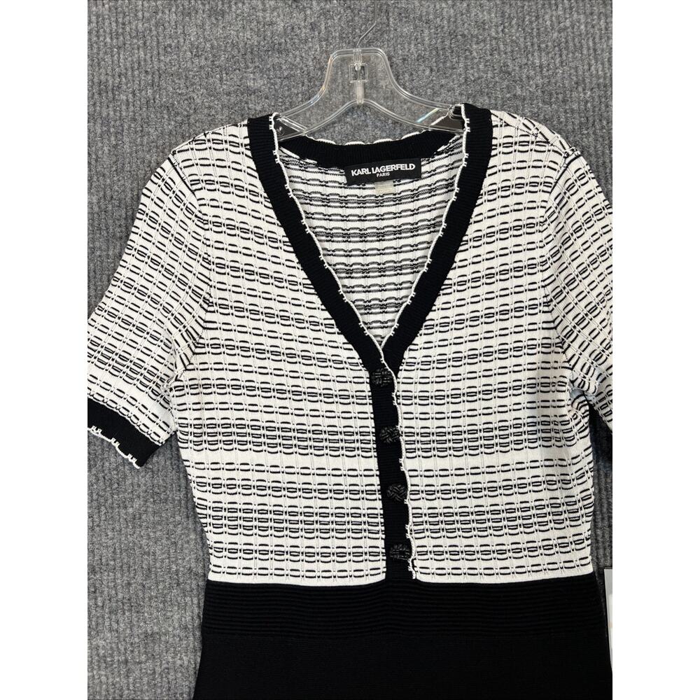 Karl Lagerfeld Womens Knit Fit And Flare Dress Black White Small Preppy Designer - Picture 3 of 10